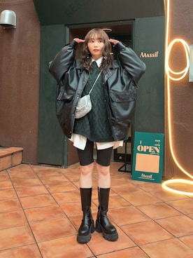 「アイテム（ライダースジャケット）」を使った、くるみ🕊️さん（骨格ストレート・レディース・156cm）の冬コーディネート