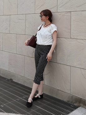「anuke（アンヌーク）のGather Offshoulder Tops（Tシャツ/カットソー、ホワイト系）」を使った、くるみ🕊️さん（レディース・156cm）の夏コーディネート
