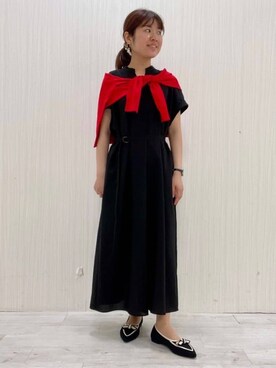 「UNTITLED（アンタイトル）の【アンサンブル可/薄手】ベーシッククルーネックカーディガン（カーディガン/ボレロ、レッド系）」を使った、world20102568さん（レディース）の夏コーディネート