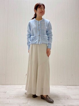 「UNTITLED（アンタイトル）の【洗える/ジャケット風】ツイードニットカーディガン（カーディガン/ボレロ、ブルー系）」を使った、world20102568さん（レディース）の冬コーディネート