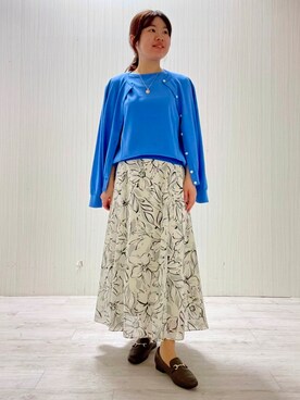 「UNTITLED（アンタイトル）の【9色展開/アンサンブル可/洗える】コットンベーシックニット（ニット/セーター、ブルー系）」を使った、world20102568さん（レディース）の春コーディネート