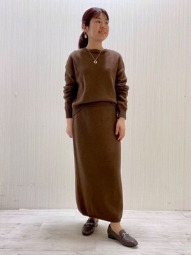 「UNTITLED（アンタイトル）の【セットアップ可/ゆったり】ウール混ラメニット（ニット/セーター、ブラウン系）」を使った、world20102568さん（レディース）の秋コーディネート