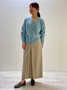 「UNTITLED（アンタイトル）の【ふわふわニット/前後2WAY】フォックスカシミヤカーディガン（カーディガン/ボレロ、グリーン系）」を使った、world20102568さん（レディース）の秋コーディネート