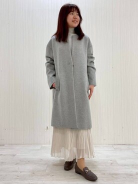 「UNTITLED（アンタイトル）の【ゆったり/軽やか】カシミヤ混ノーカラーコート（ノーカラーコート、グレー系）」を使った、world20102568さん（レディース）の冬コーディネート