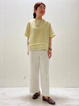 「UNTITLED（アンタイトル）のファンシーツイードブラウス（シャツ/ブラウス、イエロー系）」を使った、world20102568さん（レディース）の夏コーディネート