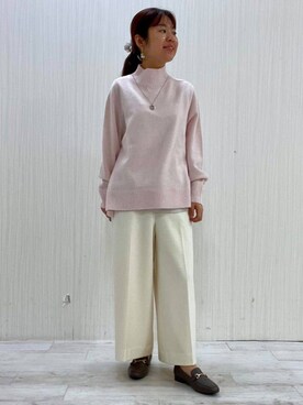 「UNTITLED（アンタイトル）の【8色展開/洗える】ウールカシミヤ ハイネックニット（ニット/セーター、ピンク系）」を使った、world20102568さん（レディース）の秋コーディネート