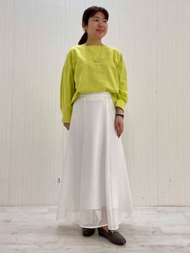 「UNTITLED（アンタイトル）の【洗える/6分袖】ボートネックブラウス（シャツ/ブラウス、イエロー系）」を使った、world20102568さん（レディース）の春コーディネート