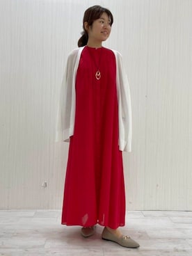 「UNTITLED（アンタイトル）の【体型カバー/日除け】ドルマンスリーブ ガーターカーディガン（カーディガン/ボレロ、ホワイト系）」を使った、world20102568さん（レディース）の夏コーディネート