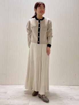 「UNTITLED（アンタイトル）の【洗える/ジャケット風】ミラノリブカーディガン（カーディガン/ボレロ、ベージュ系）」を使った、world20102568さん（レディース）の冬コーディネート