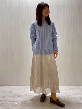 「UNTITLED（アンタイトル）の【洗える】スポンディッシュ ケーブル柄ニット（ニット/セーター、パープル系）」を使った、world20102568さん（レディース）の冬コーディネート