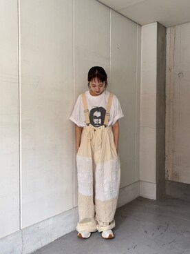 「THE GOODLAND MARKET（ザグッドランドマーケット）のTONY　Jah”渾身”Tee（Tシャツ/カットソー、ホワイト系）」を使った、suzuneさん（レディース・161cm）の春コーディネート