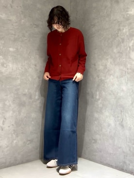 「URBAN RESEARCH DOORS（アーバンリサーチドアーズ）のタックフライスカーディガン（カーディガン/ボレロ、レッド系）」を使った、涼花さん（レディース・168cm）の秋コーディネート