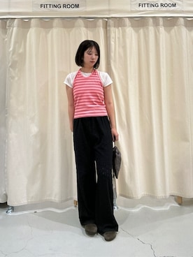 「CITEN（シテン）の＜CITEN＞キャップスリーブシアーT（Tシャツ/カットソー、ホワイト系）」を使った、82019ymさん（レディース・157cm）の夏コーディネート