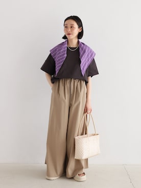 「JOURNAL STANDARD relume（ジャーナルスタンダード　レリューム）の《追加》【MULTI FUNC+】UVカット / 撥水 / ギャザーワイドパンツ（その他パンツ、ベージュ系）」を使った、miyuuさん（レディース・148cm）の春コーディネート