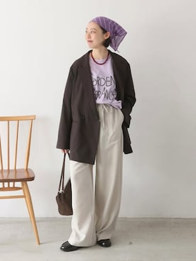 「JOURNAL STANDARD relume（ジャーナルスタンダード　レリューム）の［UVカット / 防シワ］ウォッシャブルストレッチテーラードジャケット（テーラードジャケット、ブラウン系）」を使った、miyuuさん（レディース・148cm）の春コーディネート