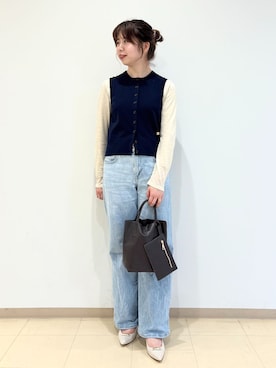 「LE TALON（ルタロン）のMILLELA FIRENZE/ミレッラ MINI TOTE（トートバッグ、ブラウン系）」を使った、shihoさん（レディース・162cm）の冬コーディネート