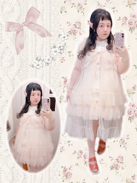 「merry jenny（メリージェニー）のチュールフリルロングハーネス（ワンピース、ピンク系）」を使った、Poyuさん（レディース・159cm）の秋コーディネート