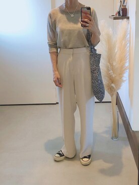 「LOWRYS FARM（ローリーズファーム）のセンタープレスカラーフレアパンツ　870189（その他パンツ）」を使った、iigg☺︎さん（レディース・154cm）の秋コーディネート