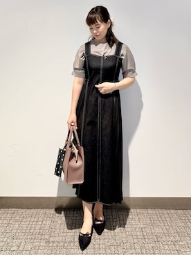 「アイテム（折りたたみ傘、ブラック系）」を使った、みーさん（レディース・162cm）の夏コーディネート
