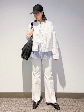 「アイテム（デニムジャケット、ホワイト系）」を使った、みーさん（レディース・162cm）の春コーディネート