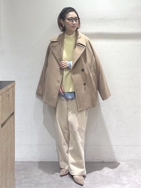 「アイテム（ピーコート、ベージュ系）」を使った、たけねぇさん（レディース・163cm）の冬コーディネート