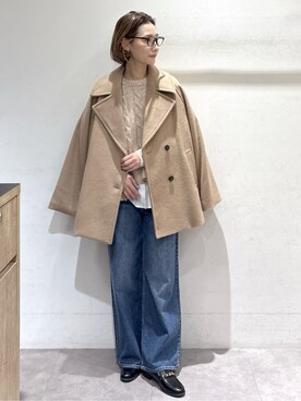 「アイテム（ピーコート、ベージュ系）」を使った、たけねぇさん（レディース・163cm）の冬コーディネート