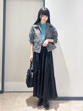 「grove（グローブ）のカジュアルに羽織れる、大人のツイードトラックジャケット（ブルゾン、グレー系）」を使った、yukinoさん（レディース・156cm）の秋コーディネート