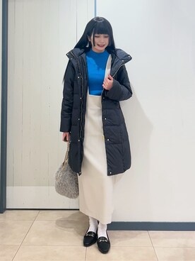 「grove（グローブ）の【名品アウター/800FP・多機能】つつまれダウンロング（ダウンジャケット/コート、ブラック系）」を使った、yukinoさん（レディース・156cm）の冬コーディネート