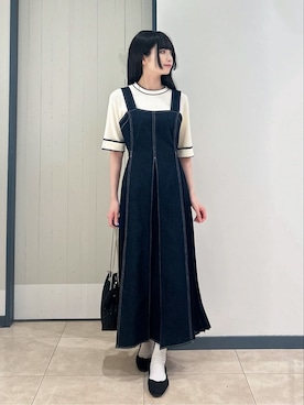 「grove（グローブ）のデニムサイドプリーツジャンドレ（ワンピース、ブルー系）」を使った、yukinoさん（レディース・156cm）の夏コーディネート