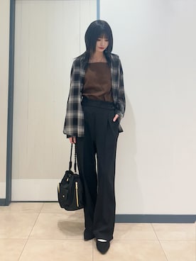 「grove（グローブ）のシアーオンブレチェックシャツ（シャツ/ブラウス、ブラック系）」を使った、yukinoさん（レディース・156cm）の夏コーディネート
