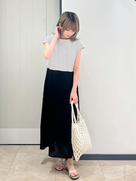 「grove（グローブ）の美シルエットなドッキングフレア切替ワンピース（ワンピース、ホワイト系）」を使った、yukinoさん（レディース・156cm）の夏コーディネート