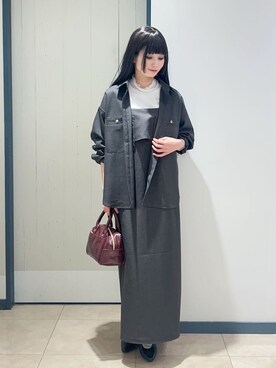 「grove（グローブ）のシアー切替ハイネックプルオーバー（Tシャツ/カットソー、ホワイト系）」を使った、yukinoさん（レディース・156cm）の秋コーディネート