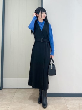 「grove（グローブ）のシアー切替ハイネックプルオーバー（Tシャツ/カットソー、ブルー系）」を使った、yukinoさん（レディース・156cm）の秋コーディネート