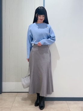 「grove（グローブ）のラグランスリーブ肩釦ニット（ニット/セーター、ブルー系）」を使った、yukinoさん（レディース・156cm）の冬コーディネート