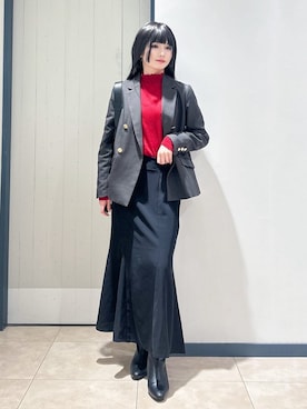 「grove（グローブ）の【カセット服】ダブルブレストテーラードジャケット（テーラードジャケット、ブラウン系）」を使った、yukinoさん（レディース・156cm）の秋コーディネート