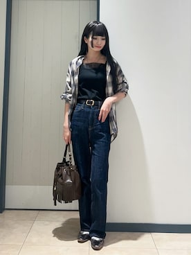 「grove（グローブ）の今の季節にちょうどいい　オンブレーチェックシャツ（シャツ/ブラウス、ホワイト系）」を使った、yukinoさん（レディース・156cm）の秋コーディネート