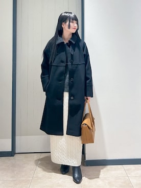 「grove（グローブ）のクラシカルな佇まい 大人のステンカラーロングコート（ステンカラーコート、ブラック系）」を使った、yukinoさん（レディース・156cm）の秋コーディネート