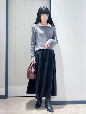 「grove（グローブ）の【時短コーデ】ポロニットドッキングワンピース（ワンピース、グレー系）」を使った、yukinoさん（レディース・156cm）の秋コーディネート