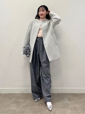 「UNTITLED（アンタイトル）の【柔らか／A4サイズ対応】スパンコールトート（トートバッグ、シルバー系）」を使った、kaba0913さん（レディース）の冬コーディネート