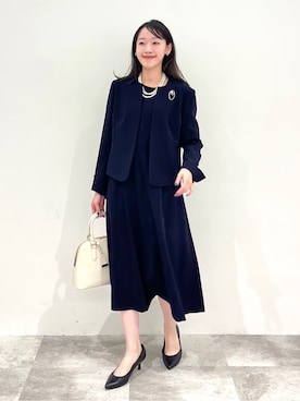 「UNTITLED（アンタイトル）の【通勤スーツ】ノーカラージャケット（ノーカラージャケット、ブルー系）」を使った、kaba0913さん（レディース）の冬コーディネート