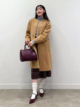 「UNTITLED（アンタイトル）の【ゆったり/軽やか】カシミヤ混ノーカラーコート（ノーカラーコート、イエロー系）」を使った、kaba0913さん（レディース）の冬コーディネート