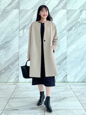 「UNTITLED（アンタイトル）の【ゆったり/軽やか】カシミヤ混ノーカラーコート（ノーカラーコート、ベージュ系）」を使った、kaba0913さん（レディース）の秋コーディネート