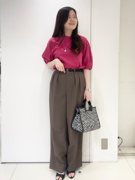 「UNTITLED（アンタイトル）の【汗染み防止/接触冷感】ランタンスリーブプルオーバー（Tシャツ/カットソー、ピンク系）」を使った、moeさん（レディース・158cm）の夏コーディネート