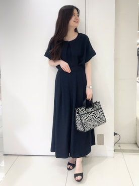「UNTITLED（アンタイトル）の【セットアップ可/UVカット/前後2WAY】リラクシーフレンチスリーブブラウス（シャツ/ブラウス、ブルー系）」を使った、moeさん（レディース・158cm）の夏コーディネート