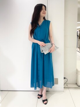 「UNTITLED（アンタイトル）のメタルビーズネックレス（ネックレス、シルバー系）」を使った、moeさん（レディース・158cm）の夏コーディネート