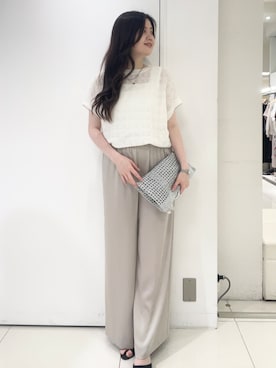 「UNTITLED（アンタイトル）の【洗える／シアー】ミニヨンレースプルオーバー（Tシャツ/カットソー、ホワイト系）」を使った、moeさん（レディース・158cm）の夏コーディネート