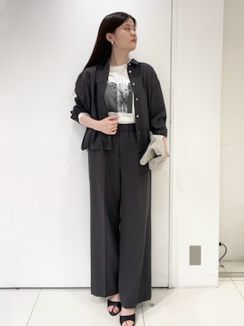 「UNTITLED（アンタイトル）の【秋羽織り/セットアップ可/UVカット】エアリークールドロストシャツ（シャツ/ブラウス、グレー系）」を使った、moeさん（レディース・158cm）の夏コーディネート