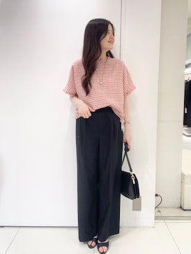 「UNTITLED（アンタイトル）のファンシーツイードブラウス（シャツ/ブラウス、ピンク系）」を使った、moeさん（レディース・158cm）の夏コーディネート