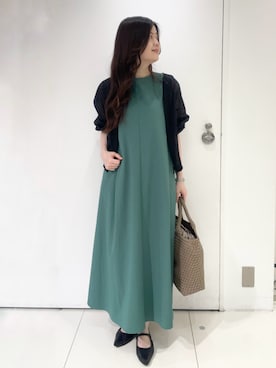 「UNTITLED（アンタイトル）のトリコットシアーブラウス（シャツ/ブラウス、ブラック系）」を使った、moeさん（レディース・158cm）の夏コーディネート