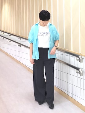 「cloenc（クロエンス）の【2WAY】カシュクールシアーシャツ（シャツ/ブラウス、ブルー系）」を使った、tomoさん（レディース・153cm）の春コーディネート